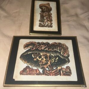 TWO SMALL VINTAGE STYLE DAY OF THE DEAD FRAMED DRAWINGS BY JOSE GUADALUPE POSADA